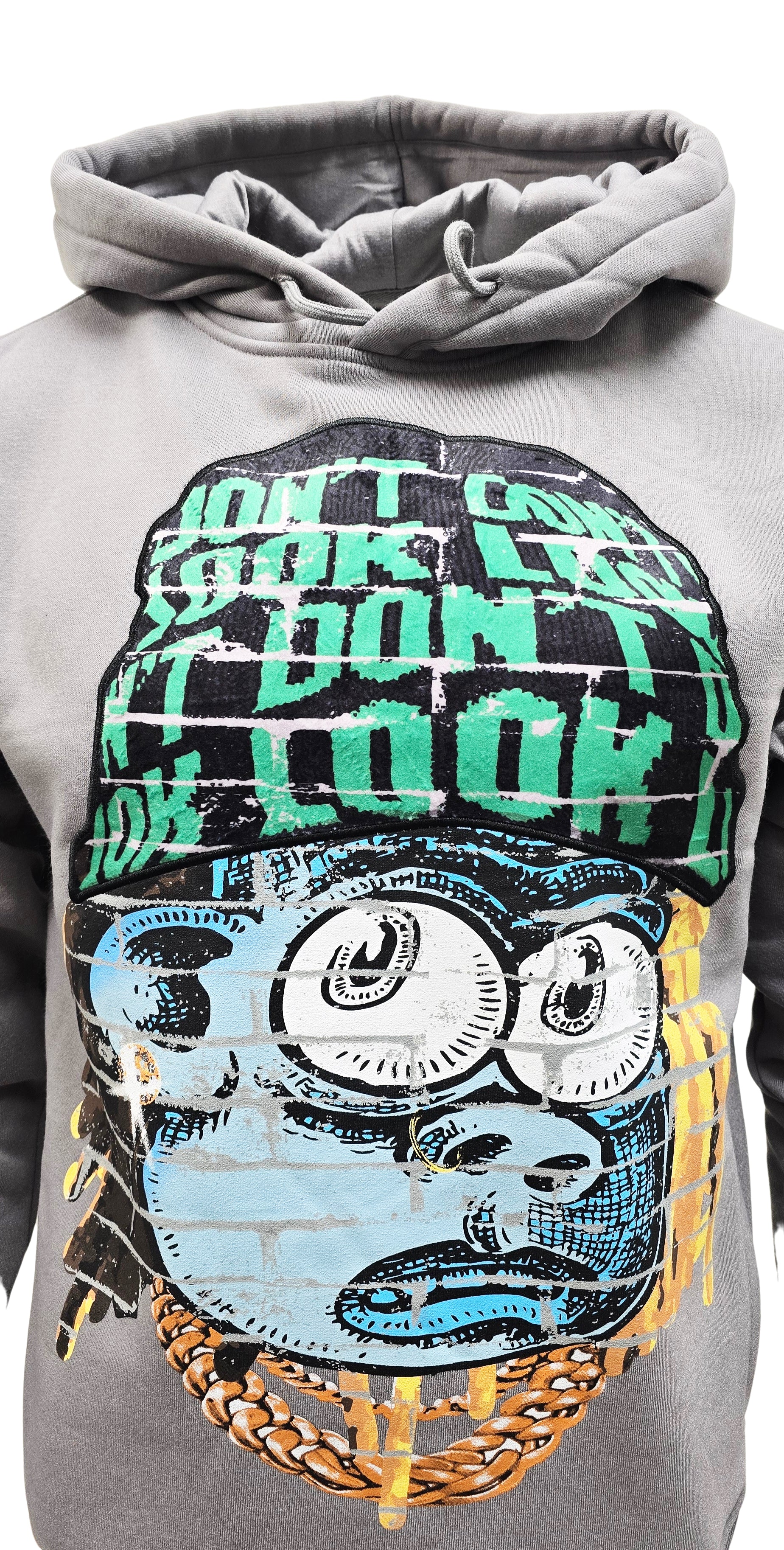 PJ MARK BLEECKER & MERCER MEN'S DON'T LOOK BACK GRAPHIC PULLOVER GREY HOODIE