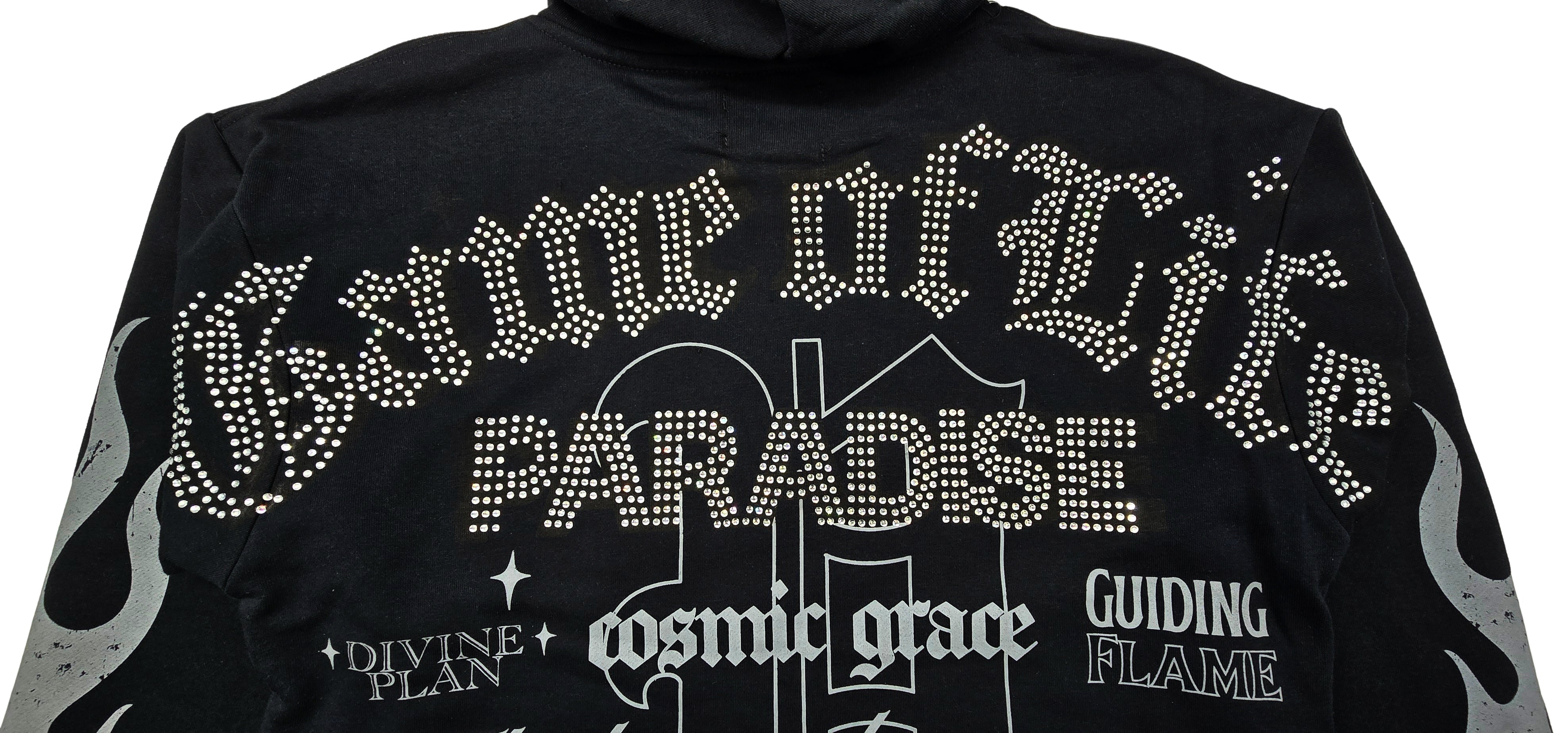 PJ MARK BLEECKER & MERCER MEN'S 2PIECE RHINESTONE GAME OF LIFE, PARADISE GRAPHIC BLACK PULLOVER & STACKED PANTS SET