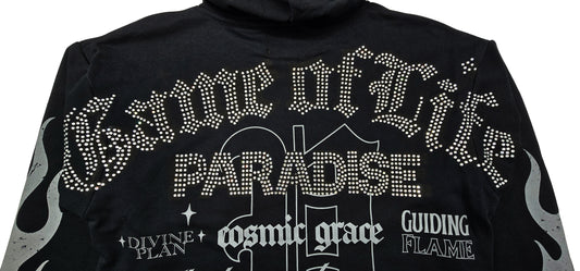 PJ MARK BLEECKER & MERCER MEN'S 2PIECE RHINESTONE GAME OF LIFE, PARADISE GRAPHIC BLACK PULLOVER & STACKED PANTS SET