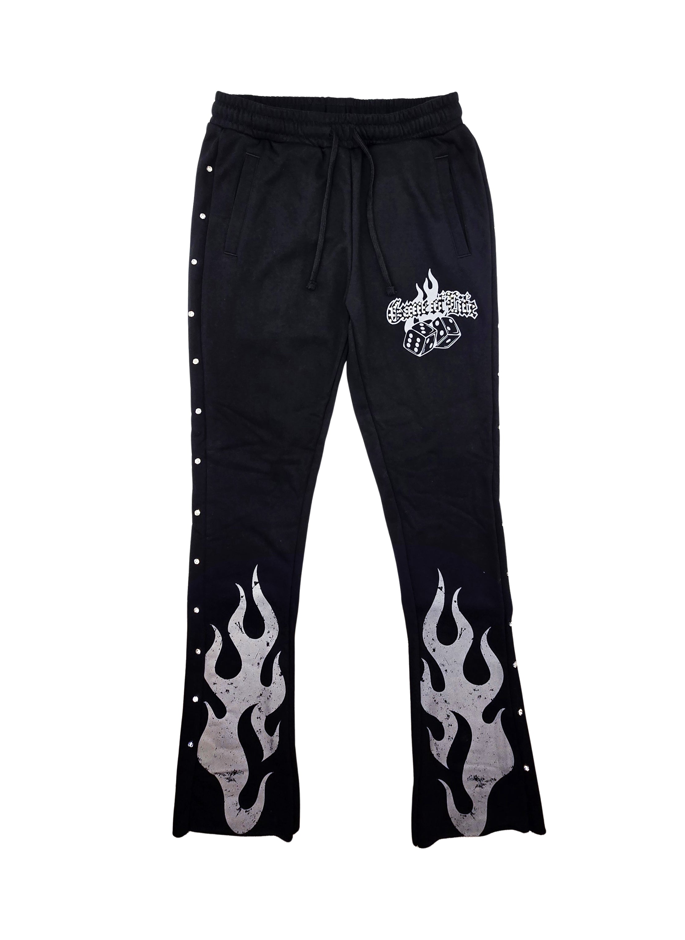 PJ MARK BLEECKER & MERCER MEN'S 2PIECE RHINESTONE GAME OF LIFE, PARADISE GRAPHIC BLACK PULLOVER & STACKED PANTS SET