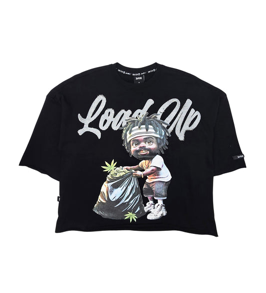 SWITCH MEN'S RHINESTONE LOAD UP CROPPED GRAPHIC T-SHIRT (BLACK)