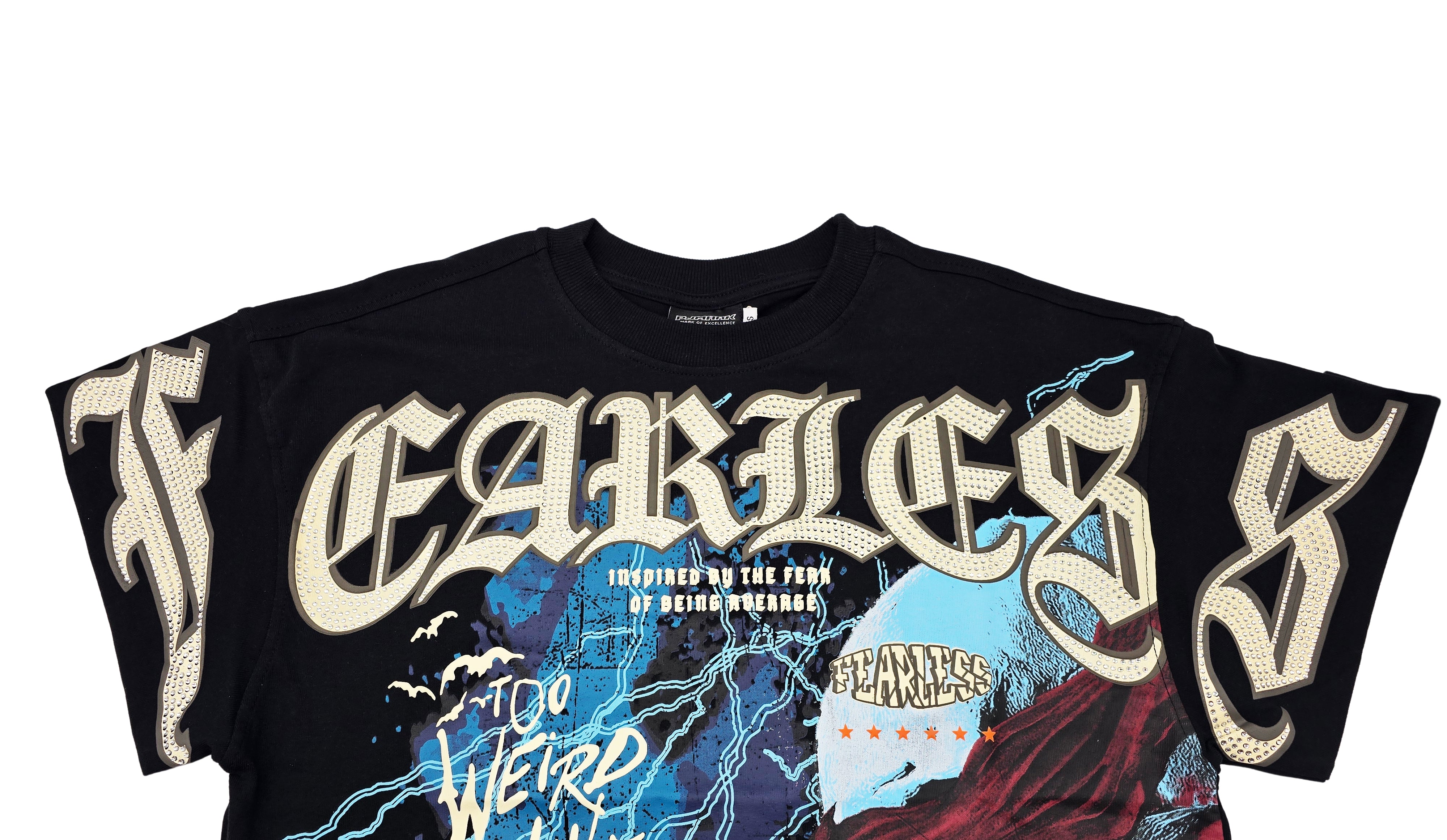 PJ MARK BLEECKER & MERCER MEN'S RHINESTONE FEARLESS GRAPHIC T-SHIRT (BLACK)