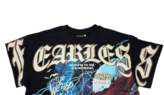 PJ MARK BLEECKER & MERCER MEN'S RHINESTONE FEARLESS GRAPHIC T-SHIRT (BLACK)