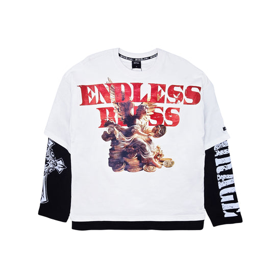 SWITCH MEN'S LONG SLEEVE RHINESTONE ENDLESS GRAPHIC T-SHIRT (WHITE)
