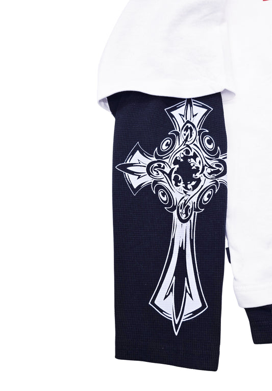 SWITCH MEN'S LONG SLEEVE RHINESTONE ENDLESS GRAPHIC T-SHIRT (WHITE)