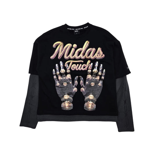 SWITCH MEN'S LONG SLEEVE RHINESTONE MIDAS TOUCH GRAPHIC T-SHIRT (BLACK)
