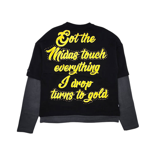 SWITCH MEN'S LONG SLEEVE RHINESTONE MIDAS TOUCH GRAPHIC T-SHIRT (BLACK)