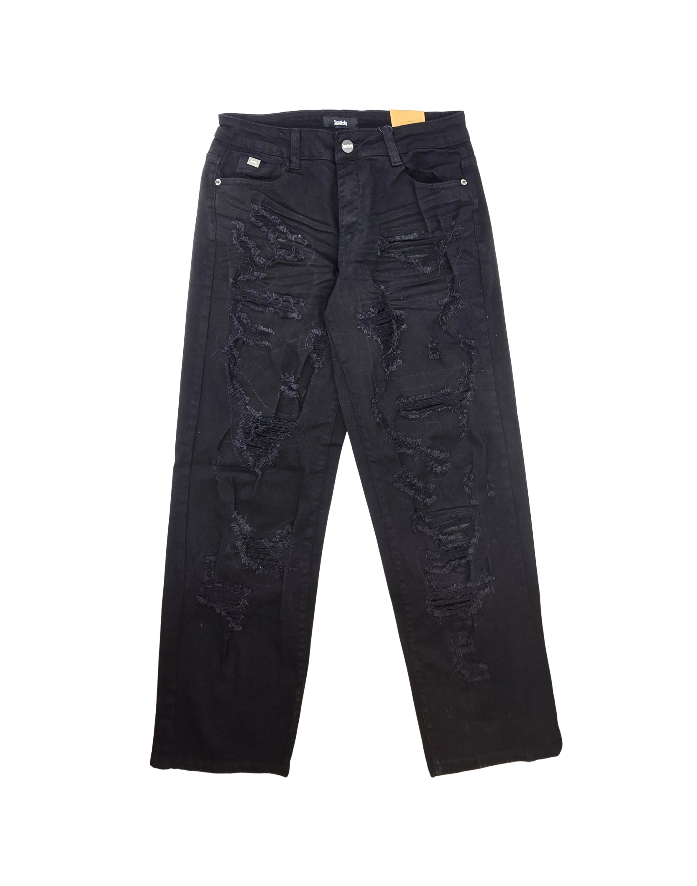 SWITCH REMARKABLE MEN'S LOOSE FIT RIPPED DENIM JEANS (JET BLACK)