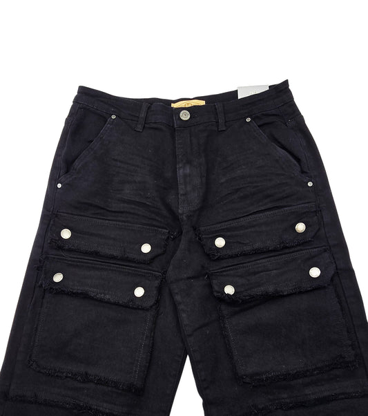 BLEECKER & MERCER MEN'S LOOSE FIT CARGO DENIM JEANS (JET BLACK)