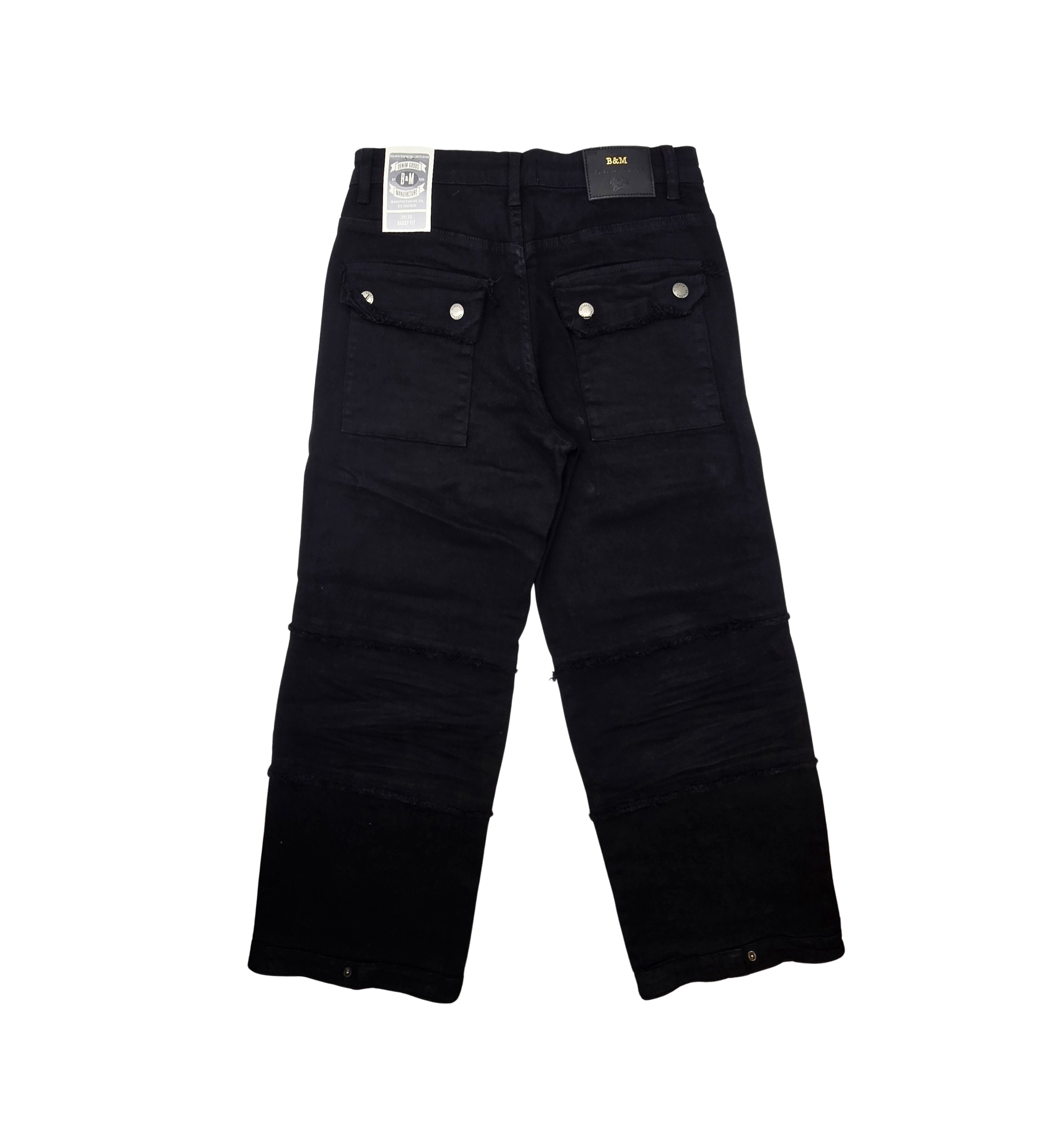 BLEECKER & MERCER MEN'S LOOSE FIT CARGO DENIM JEANS (JET BLACK)
