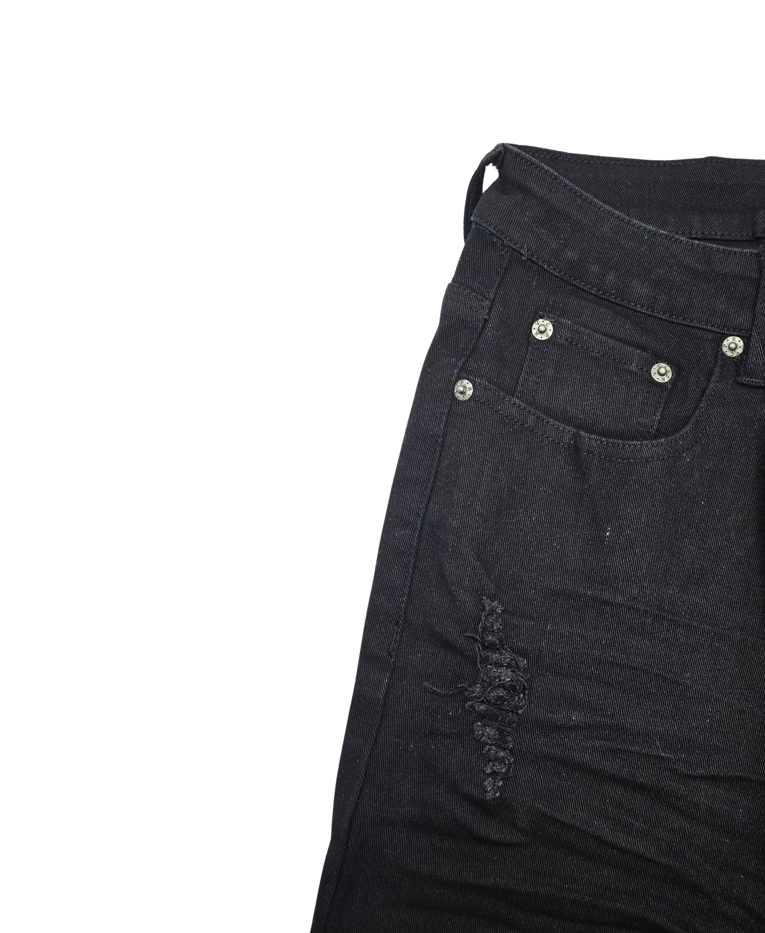 COPPER RIVET MEN'S DENIM REGULAR FIT FLARED RIPPED JEANS (BLACK)