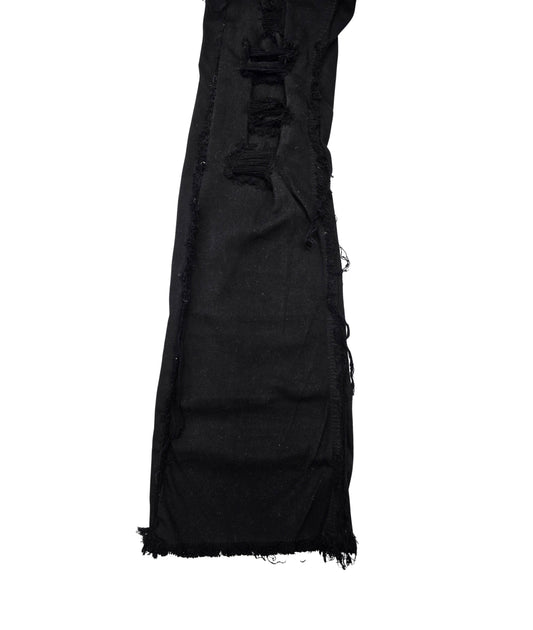 COPPER RIVET MEN'S DENIM SLIM FIT STACKED FLARED RIPPED JEANS (JET BLACK)