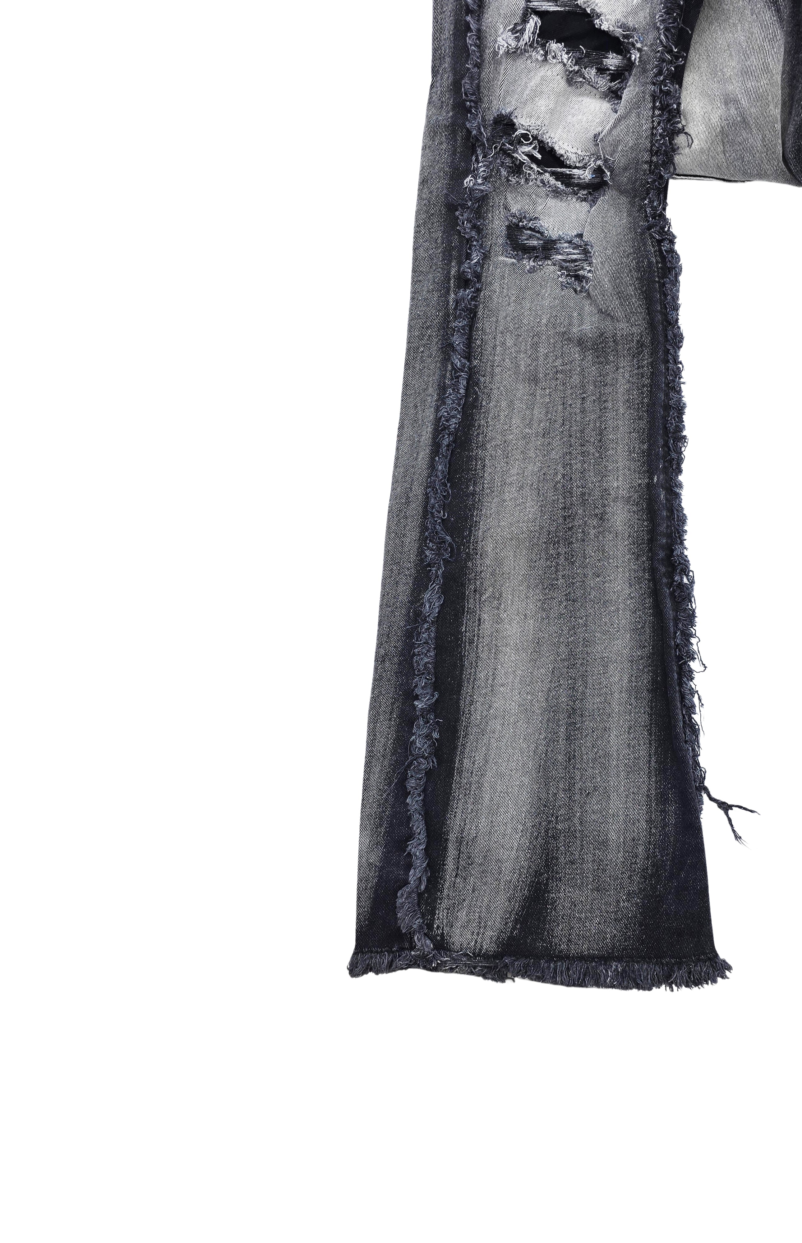 COPPER RIVET MEN'S DENIM SLIM FIT STACKED FLARED RIPPED JEANS (GREY)