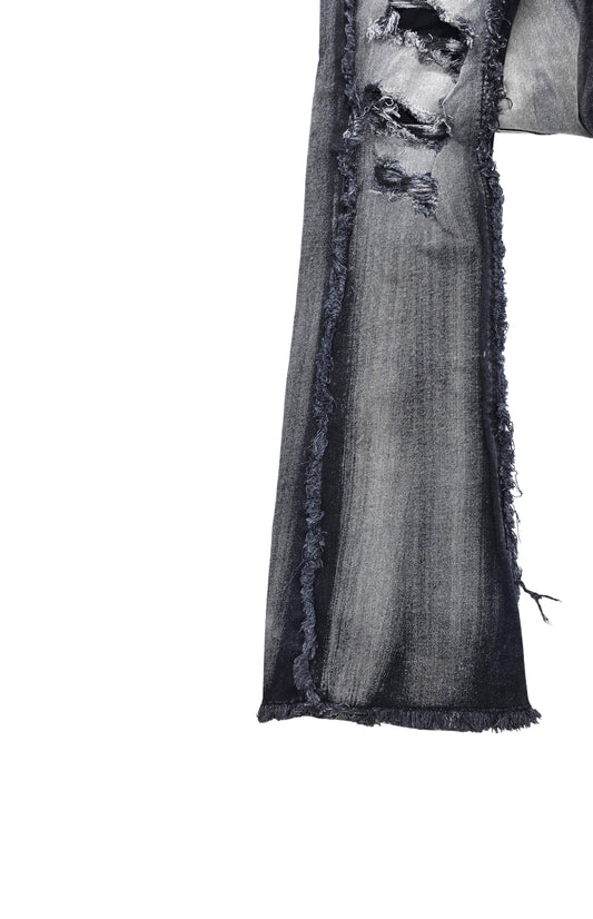 COPPER RIVET MEN'S DENIM SLIM FIT STACKED FLARED RIPPED JEANS (GREY)