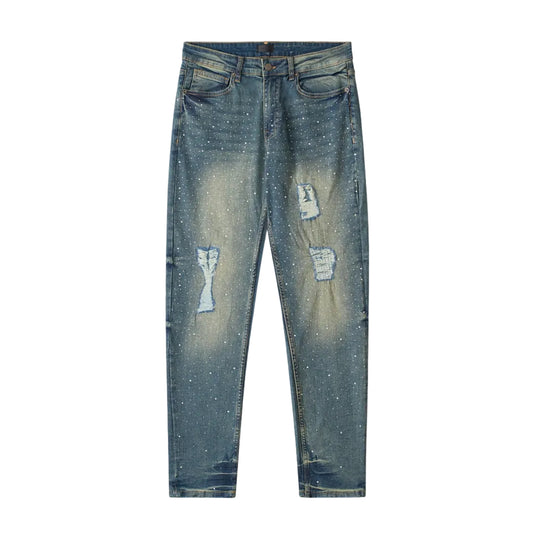 GRINDER RHINESTONE LIGHT INDIGO BLUE DENIM JEANS