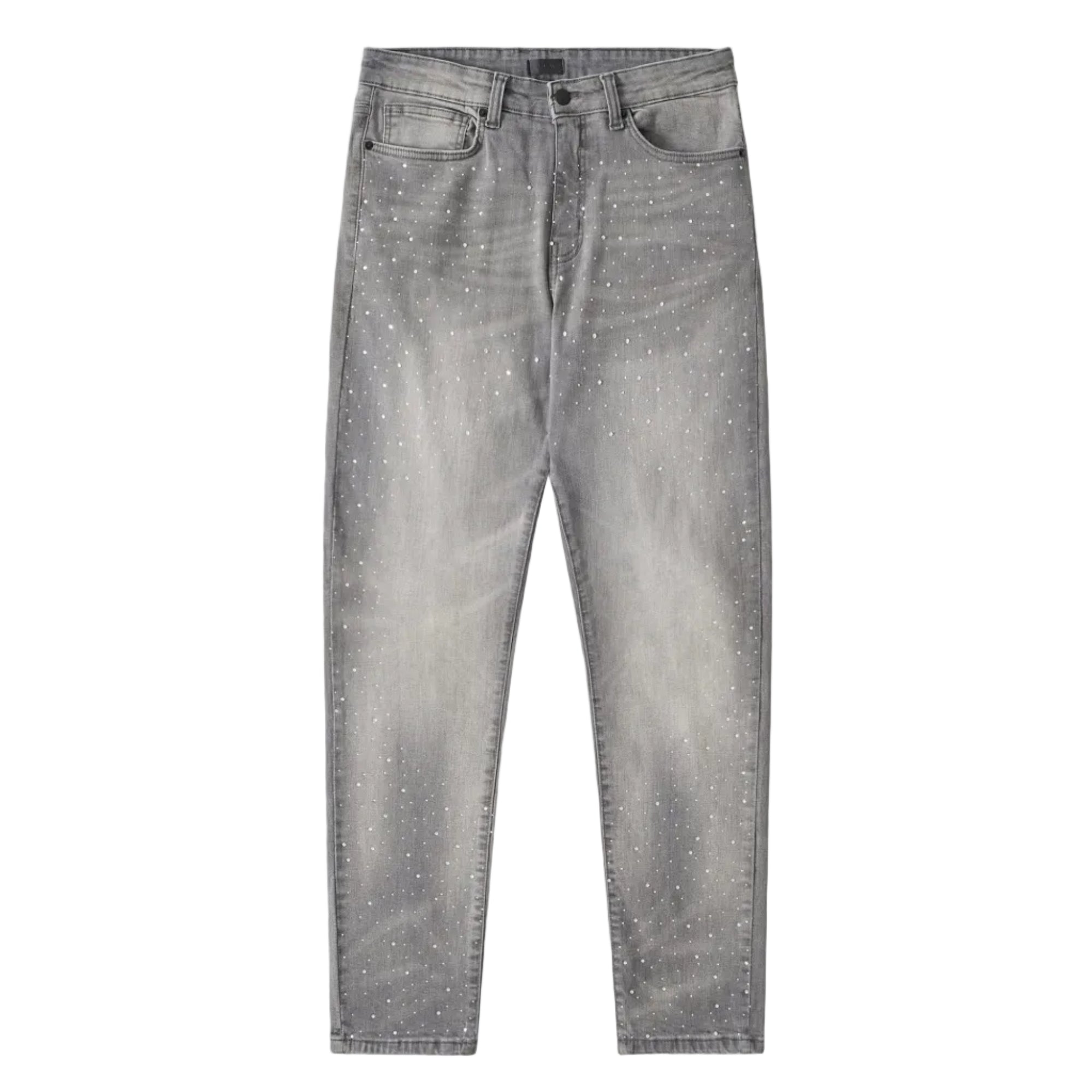 STONED OUT RHINESTONE GREY DENIM JEANS