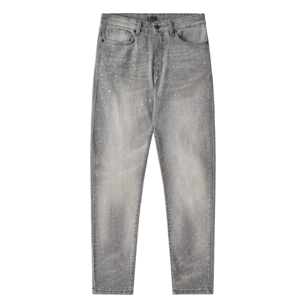 STONED OUT RHINESTONE GREY DENIM JEANS