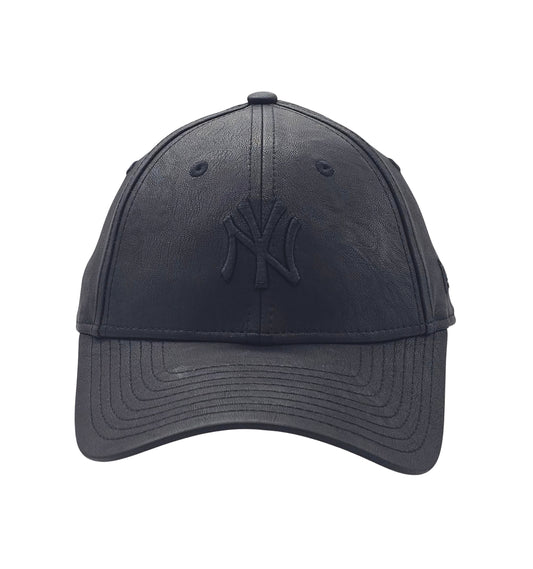 NEW ERA MLB NEW YORK YANKEES PU LEATHER BLACK ADJUSTABLE STRAPBACK CAP