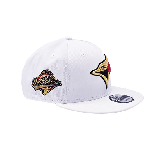 NEW ERA 9FIFTY MLB 1993 WORLD SERIES TORONTO BLUE JAYS WHITE, GOLD & RED SNAPBACK HAT