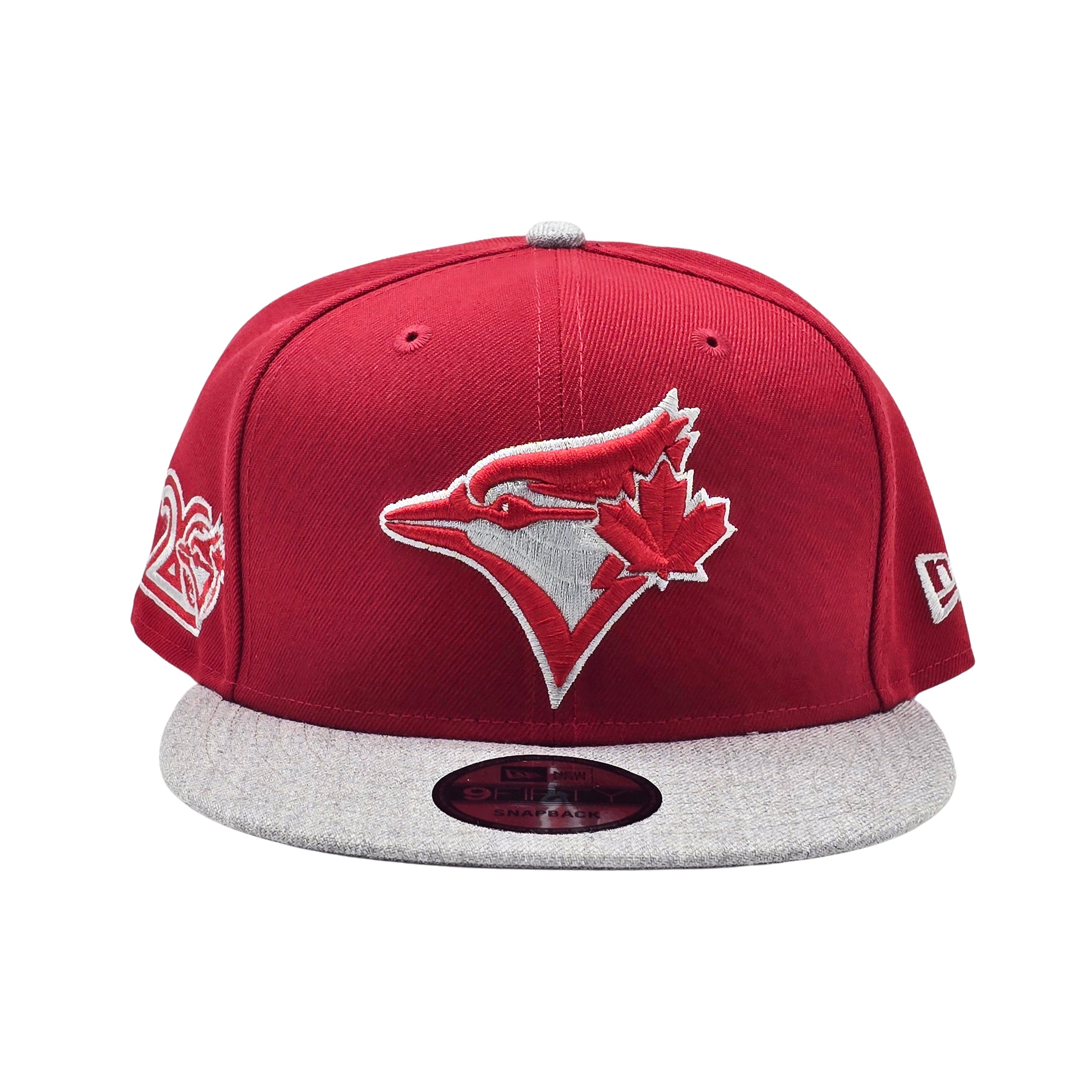 NEW ERA 9FIFTY MLB TORONTO BLUE JAYS 20TH ANNIVERSARY SCARLET RED & HEATHER GREY SNAPBACK HAT