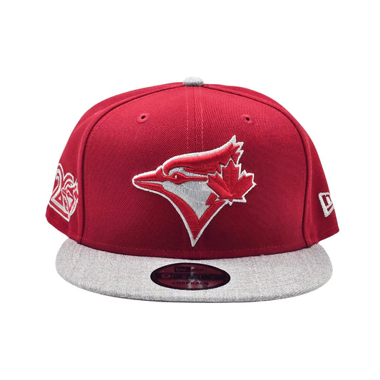 NEW ERA 9FIFTY MLB TORONTO BLUE JAYS 20TH ANNIVERSARY SCARLET RED & HEATHER GREY SNAPBACK HAT
