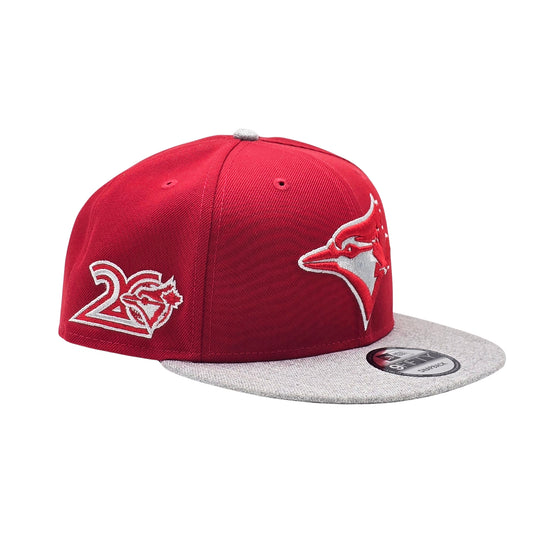 NEW ERA 9FIFTY MLB TORONTO BLUE JAYS 20TH ANNIVERSARY SCARLET RED & HEATHER GREY SNAPBACK HAT