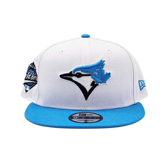 NEW ERA 9FIFTY MLB 1992 WORLD SERIES TORONTO BLUE JAYS WHITE & AQUA BLUE SNAPBACK HAT