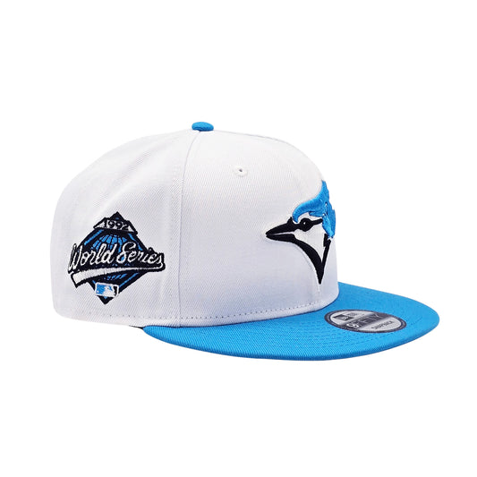 NEW ERA 9FIFTY MLB 1992 WORLD SERIES TORONTO BLUE JAYS WHITE & AQUA BLUE SNAPBACK HAT