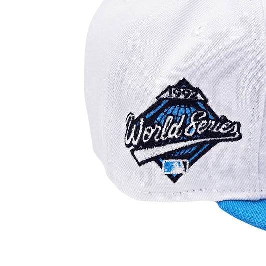NEW ERA 9FIFTY MLB 1992 WORLD SERIES TORONTO BLUE JAYS WHITE & AQUA BLUE SNAPBACK HAT