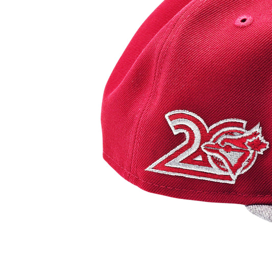 NEW ERA 9FIFTY MLB TORONTO BLUE JAYS 20TH ANNIVERSARY SCARLET RED & HEATHER GREY SNAPBACK HAT