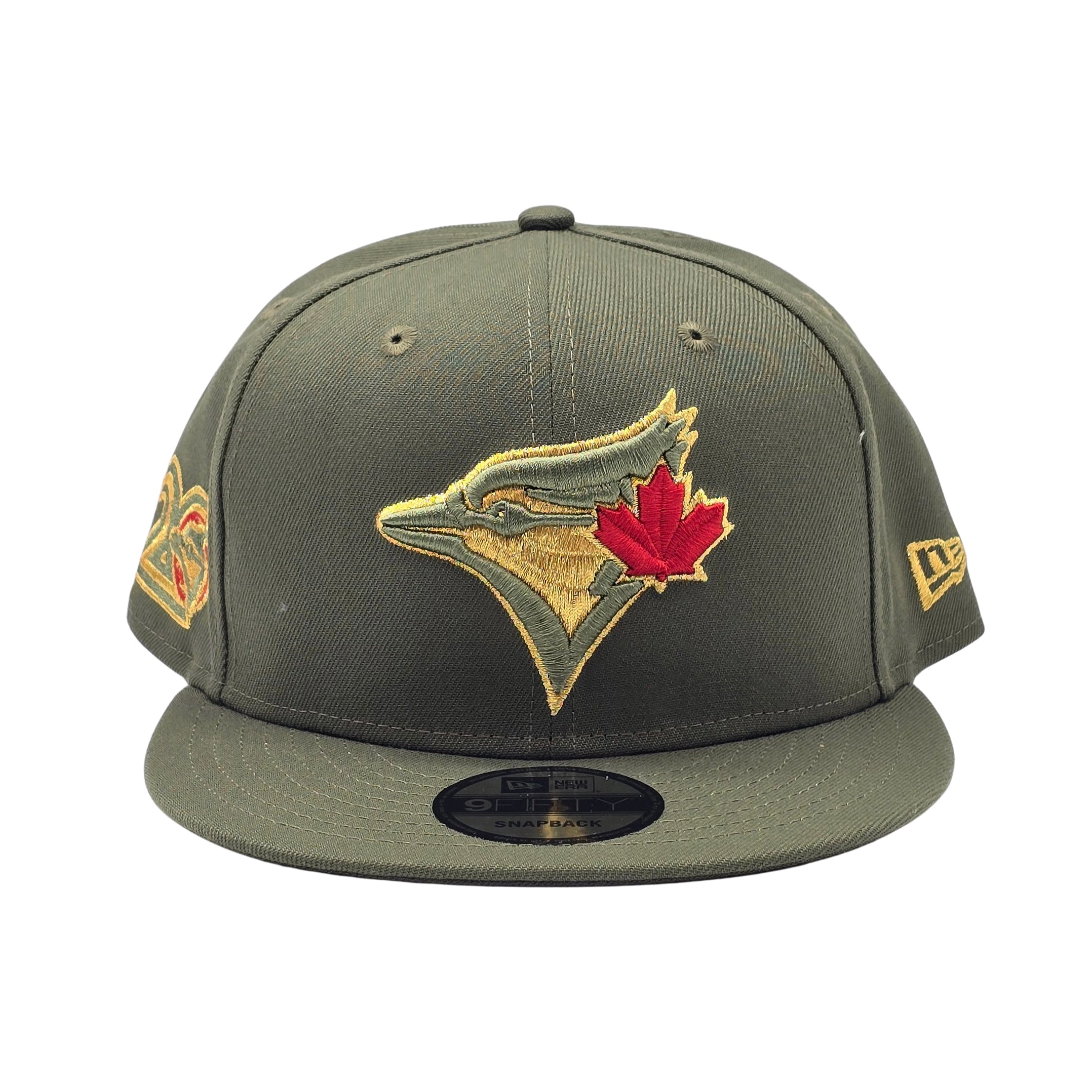 NEW ERA 9FIFTY MLB TORONTO BLUE JAYS 20TH ANNIVERSARY OLIVE GREEN & GOLD SNAPBACK HAT