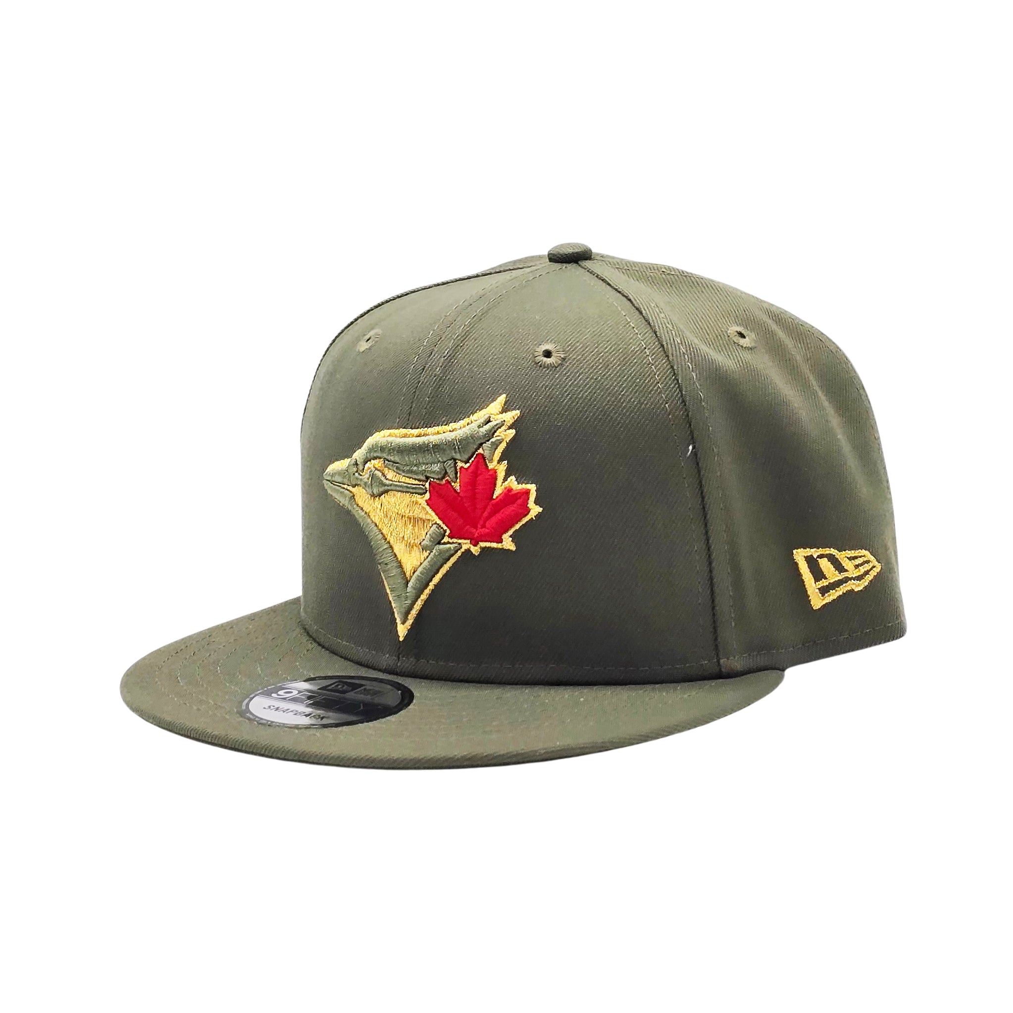 NEW ERA 9FIFTY MLB TORONTO BLUE JAYS 20TH ANNIVERSARY OLIVE GREEN & GOLD SNAPBACK HAT