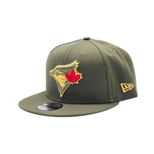 NEW ERA 9FIFTY MLB TORONTO BLUE JAYS 20TH ANNIVERSARY OLIVE GREEN & GOLD SNAPBACK HAT