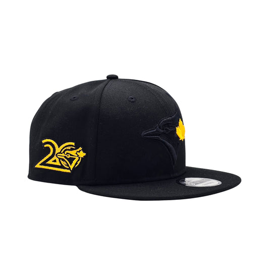 NEW ERA 9FIFTY MLB TORONTO BLUE JAYS 20TH ANNIVERSARY ALL BLACK & GOLD LEAF SNAPBACK HAT