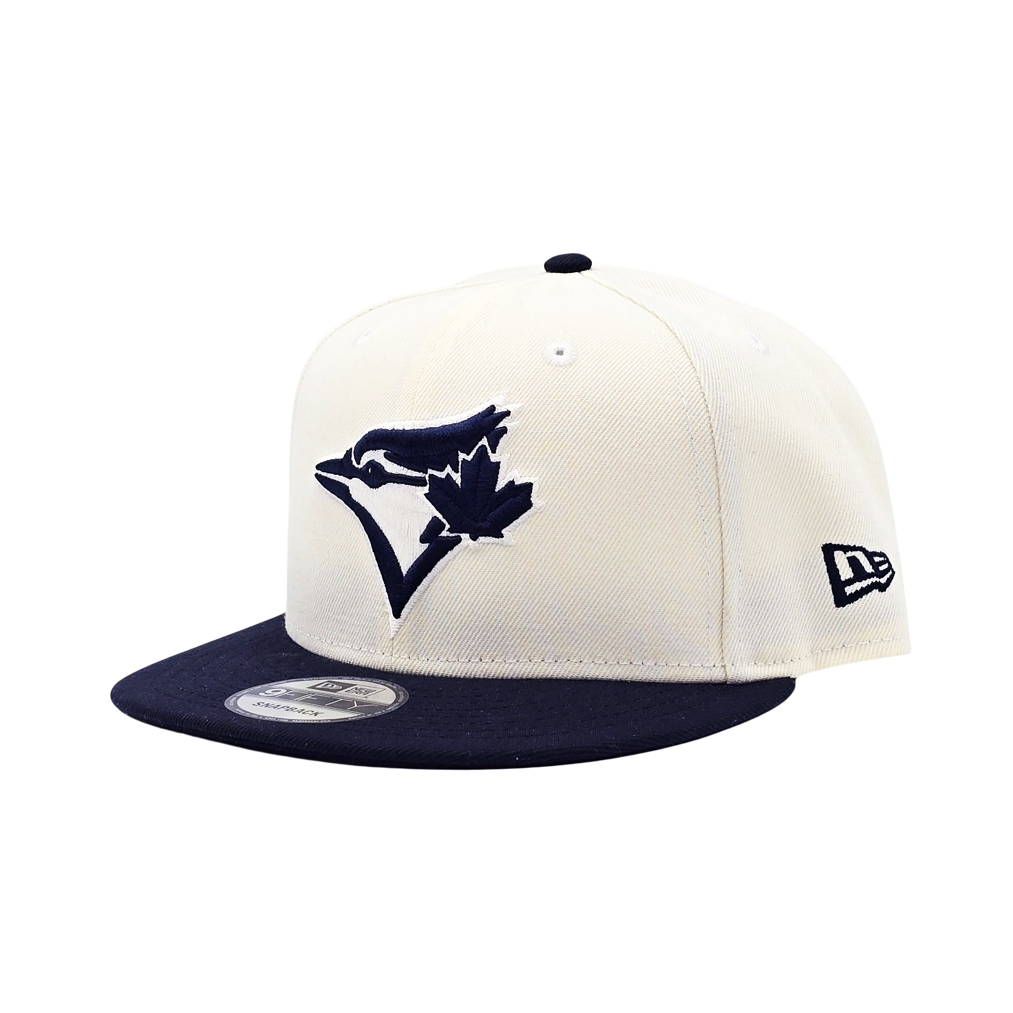 NEW ERA 9FIFTY MLB 1993 WORLD SERIES TORONTO BLUE JAYS OFF WHITE & CHROME NAVY SNAPBACK HAT