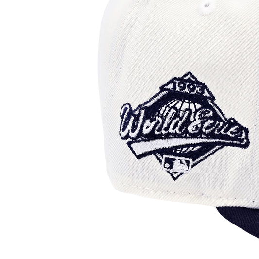 NEW ERA 9FIFTY MLB 1993 WORLD SERIES TORONTO BLUE JAYS OFF WHITE & CHROME NAVY SNAPBACK HAT
