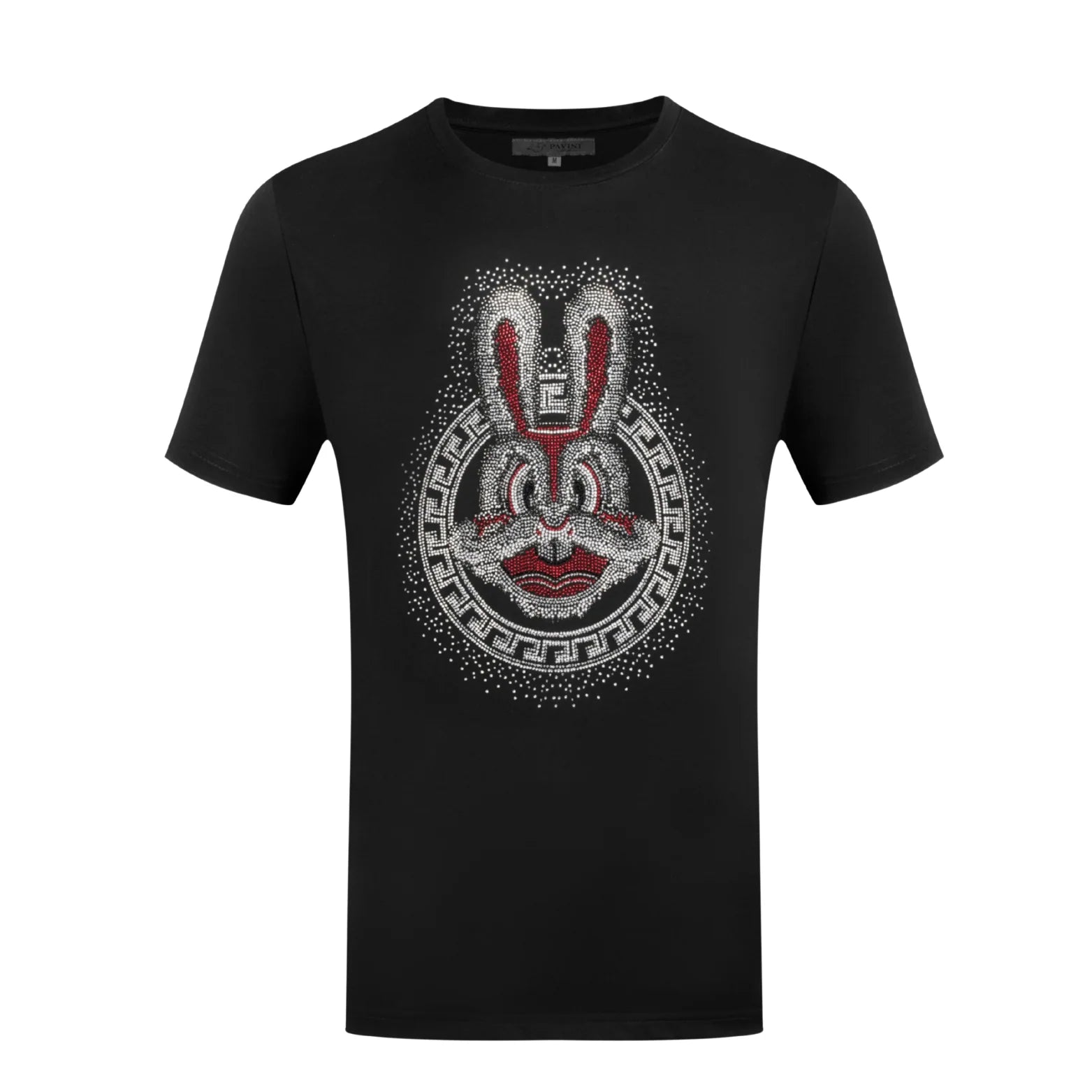 PAVINI MEN'S RHINESTONE DESIGN BUNNY T-SHIRT (BLACK RT-1034)