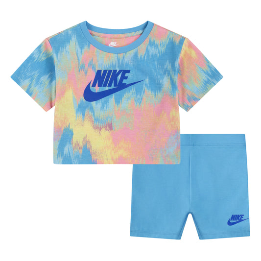 NIKE GIRLS BALTIC T-SHIRT & BIKE SHORTS SET (BLUE SIZE 2T-4T)