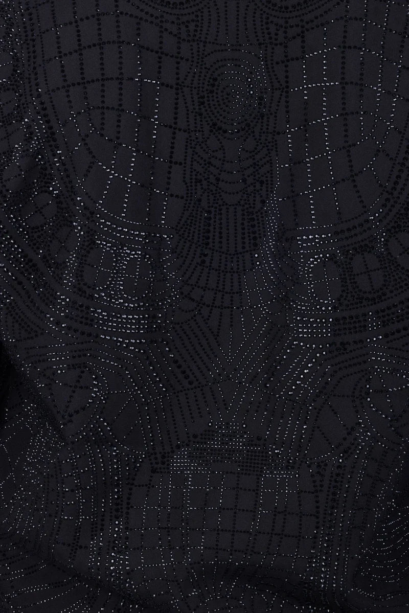 BARABAS MEN'S GEOMETRIC RHINESTONE JAGGY BOY BOMBER BLACK JACKET