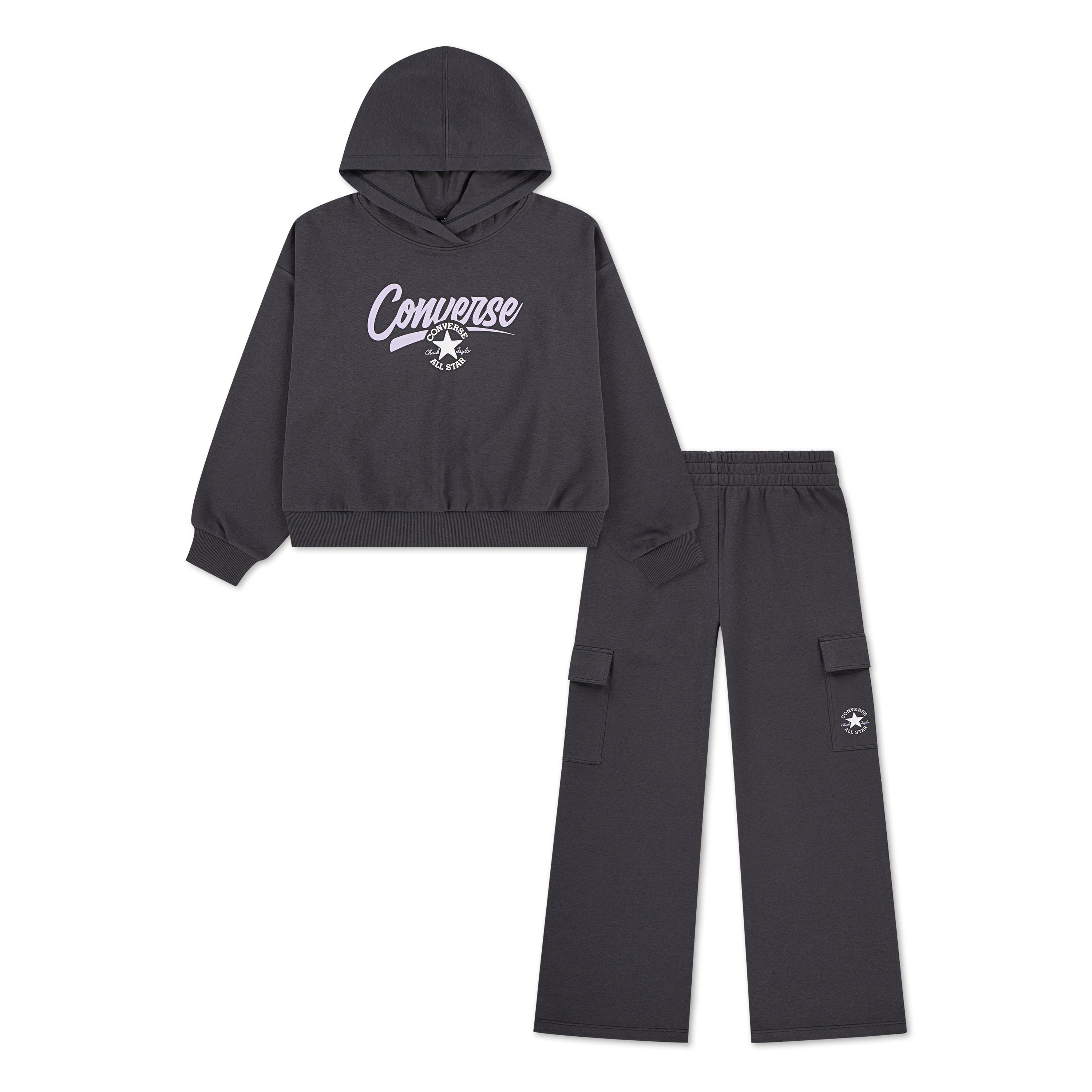 CONVERSE GIRLS' HOODIE AND JOGGER CHARCOAL GREY 2-PIECE SET (SIZES 4-6X)