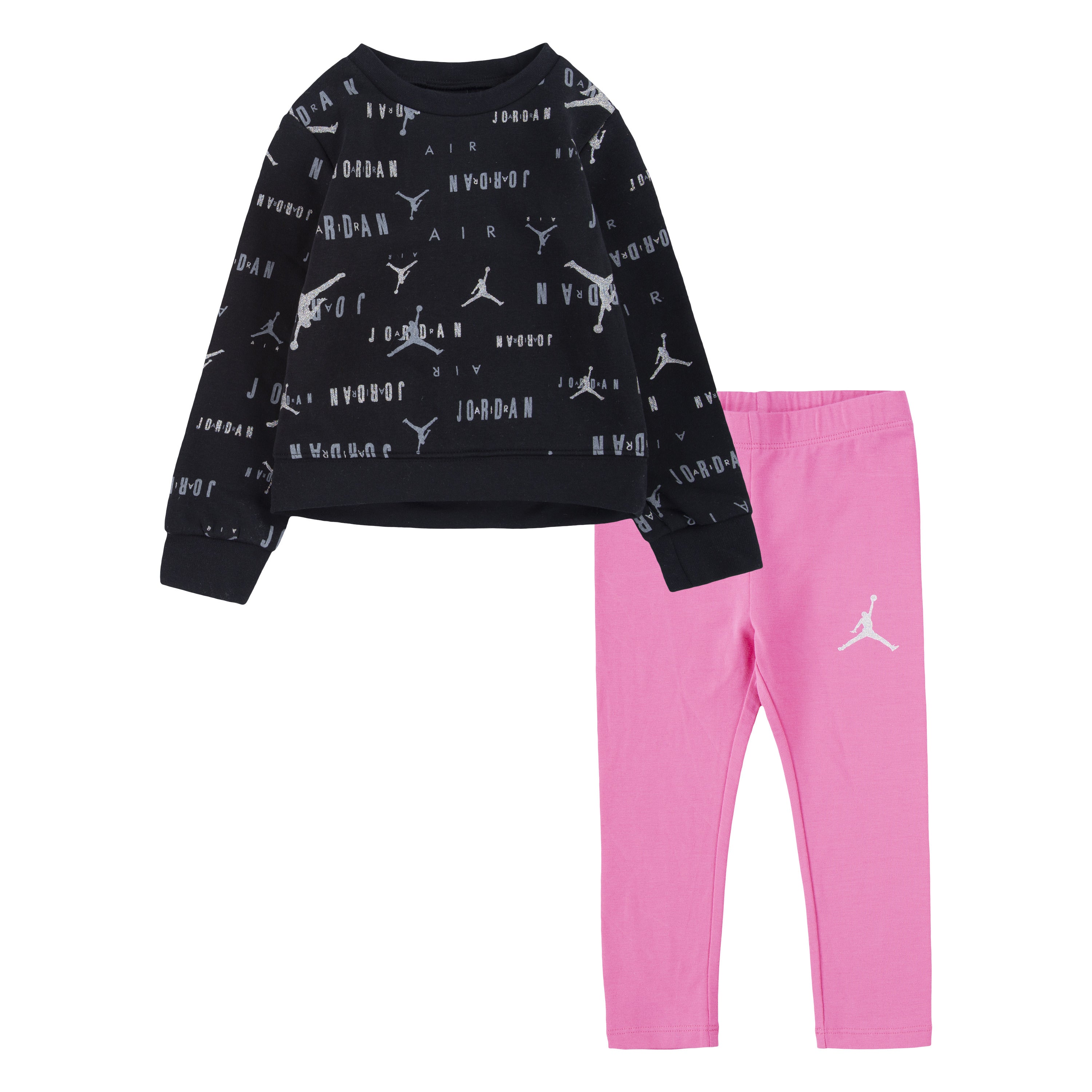 JORDAN TODDLER GIRLS' SHINE CREWNECK & LEGGING SET (BLACK/PINK SIZE 12M-4T)