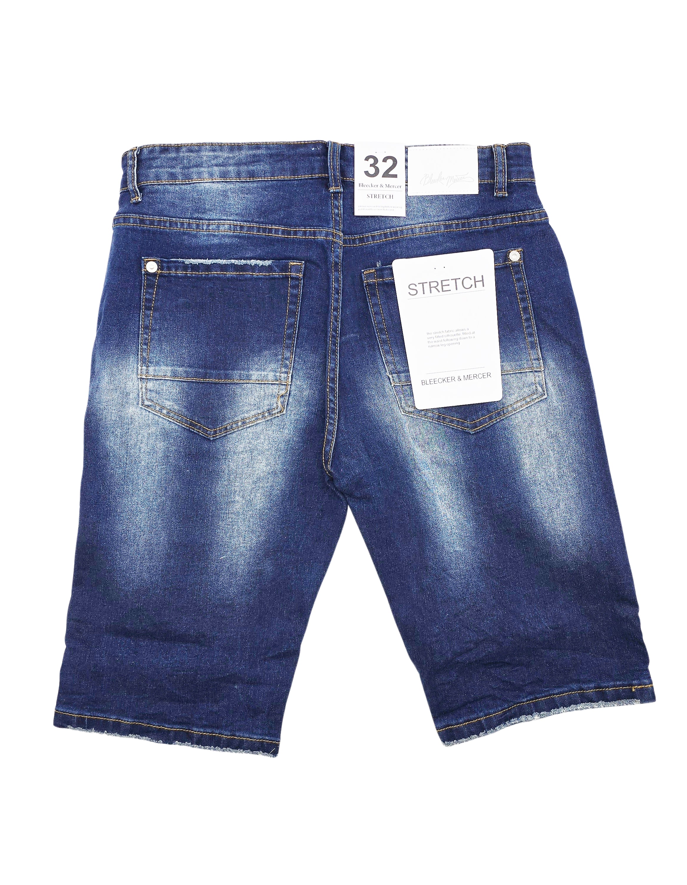 BLEECKER & MERCER MEN'S RIPPED DENIM SHORTS (DARK INDIGO)