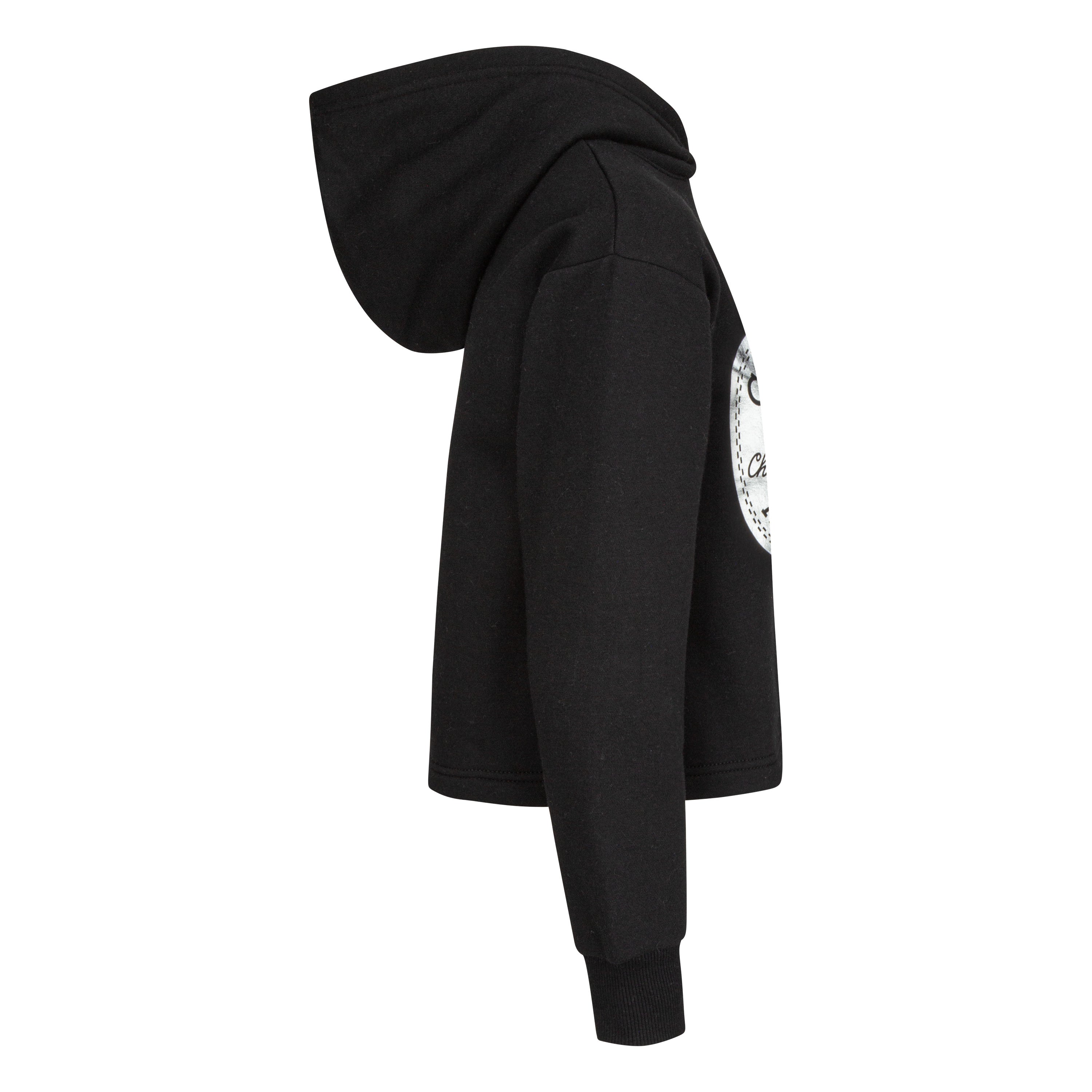 CONVERSE GIRLS' CROPPED FOIL BLACK PULLOVER HOODIE (SIZES 4-6X)