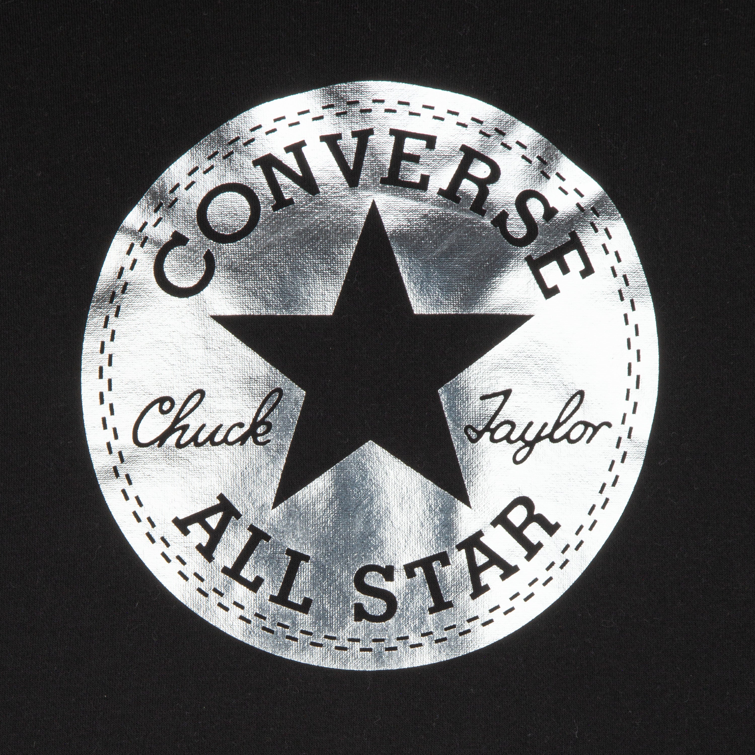 CONVERSE GIRLS' CROPPED FOIL BLACK PULLOVER HOODIE (SIZES 4-6X)