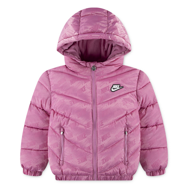 NIKE GIRLS JACQUARD PINK PUFFER JACKET (SIZE 4-6X)