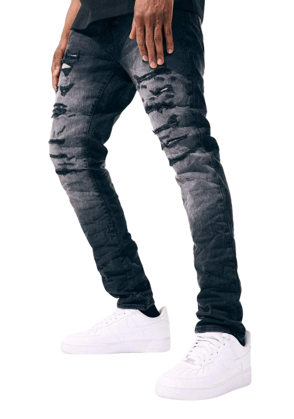 JORDAN CRAIG MEN'S HIGH POINT RIPPED DENIM JEANS (BLACK)