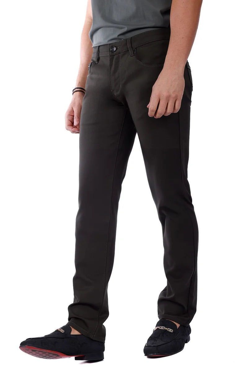 BARABAS MEN'S WHITTLE STYLE SLIM FIT SOLID COLOR PREMIUM BLACK PANTS