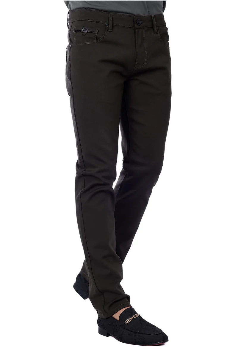 BARABAS MEN'S WHITTLE STYLE SLIM FIT SOLID COLOR PREMIUM BLACK PANTS