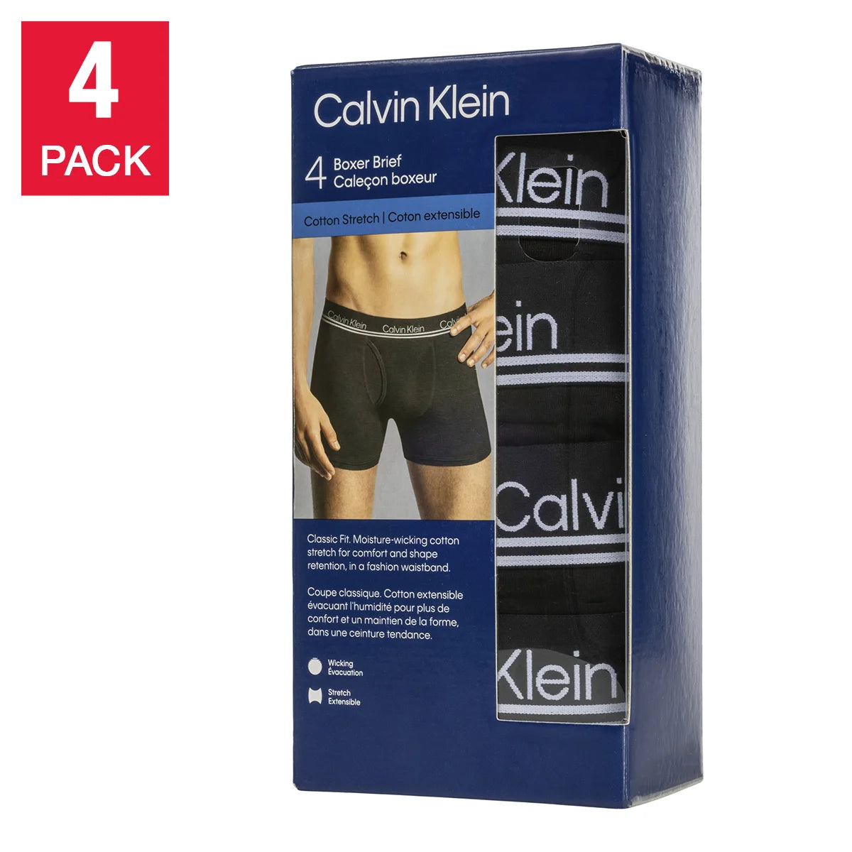 CALVIN KLEIN COTTON STRETCH MEN BOXER BRIEFS (MONOCHROME BLACK PACK OF 4)