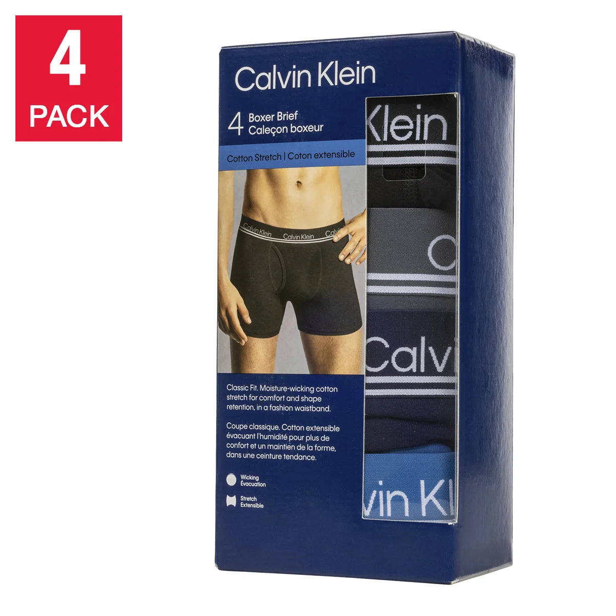 CALVIN KLEIN COTTON STRETCH MEN BOXER BRIEFS (BLUE PACK OF 4)